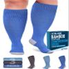 Doctor's Select 3 Pairs Plus Size Compression Socks Wide Calf | Bamboo Viscose Knee High Socks for Circulation Support | Compression Socks for Nurses, Travel, Running | Blue, Teal, Gray view 1