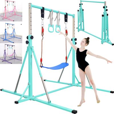 FC FUNCHEER Foldable Gymnastics Bar,5FT Horizontal bar,Adjustable Kids Training bar for Kids Ages 3-15,Kids Gymnastics bar,Triangle Stable Structure-Gym Equipment for Home