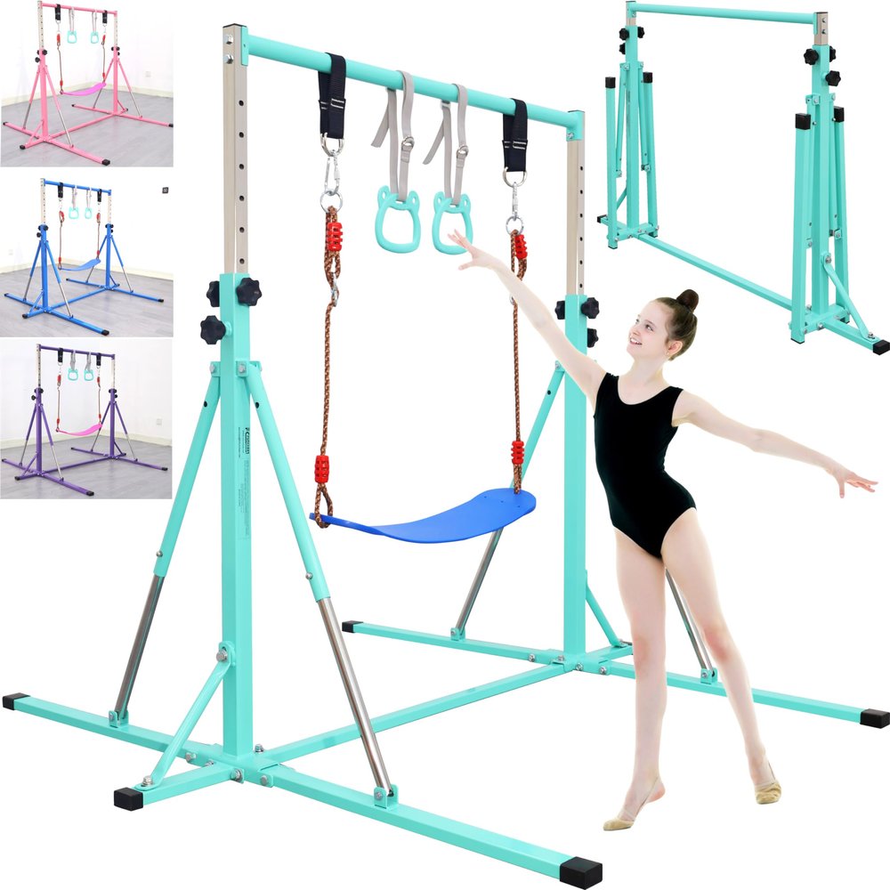 FC FUNCHEER Foldable Gymnastics Bar,5FT Horizontal bar,Adjustable Kids Training bar for Kids Ages 3-15,Kids Gymnastics bar,Triangle Stable Structure-Gym Equipment for Home