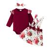 Toddler Kids Girls Infant Floral Long Sleeves Romper Skirt Hairband 3pcs Set Cloths New Born Babies (Red, 12-18 Months) view 1