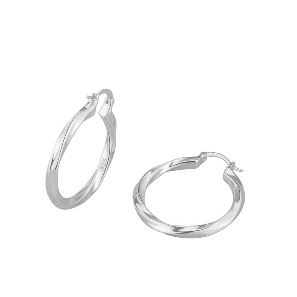 14K Gold Plated S925 Silver Geometric Irregular Twist Hoop Earrings, Large Elegant Ear Loops for Women, Unique Personalized Temperament Ear Clasp Gift (White Gold)