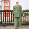 2 Piece Abaya Dress for Women Dubai Islamic Prayer Clothes Modest Two Piece Outfits for Muslim Women Long Sleeve Top Loose Wide Leg Pants Set Ramadan Eid Middle East Plus Size Muslim Dress Green M view 3