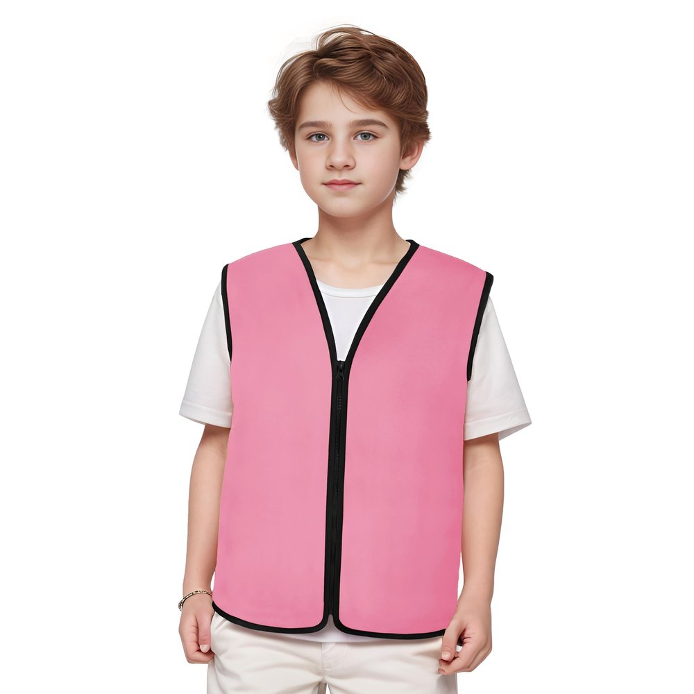 TopTie Child Advertising Vests with Zipper Volunteer Vests No Pockets for Kids-Pink-S