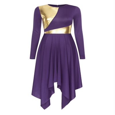 JEATHA Women Metallic Praise Dance Dress Tunic Overlay Church Spiritual Worship Costume Long Sleeve4# Small