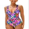 CUPSHE Women's One Piece Swimsuit V Neck Tummy Control Double Adjustable Straps Back Cutout O-Ring, M Pink Floral view 1