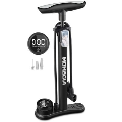 MOHEGIA Bike Floor Pump with Digital Gauge: Bicycle Tire Pump with High Pressure 160 PSI,Air Pump Inflator Fits Schrader and Presta Valve for Tires, Balls, Balloons/Black