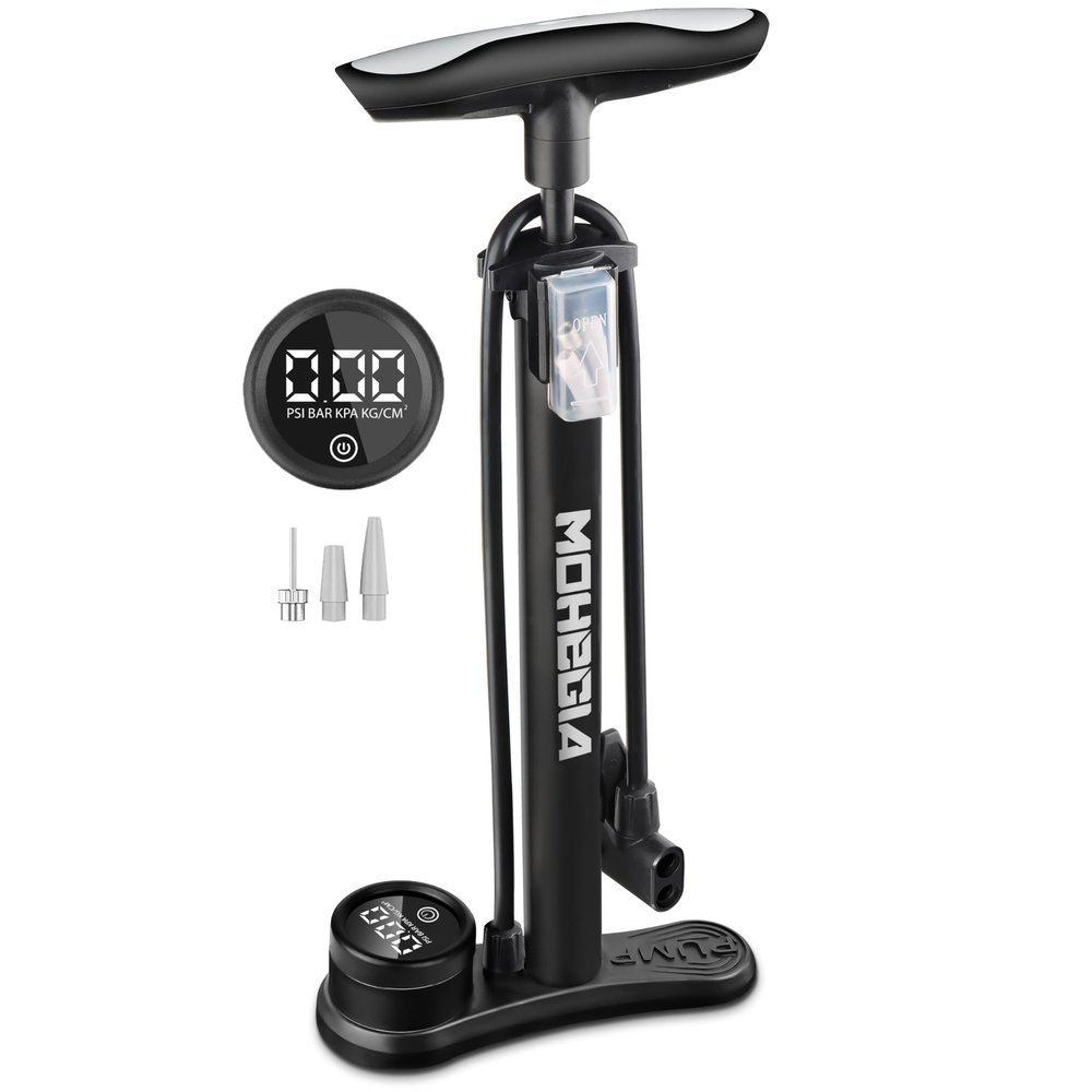 MOHEGIA Bike Floor Pump with Digital Gauge: Bicycle Tire Pump with High Pressure 160 PSI,Air Pump Inflator Fits Schrader and Presta Valve for Tires, Balls, Balloons/Black