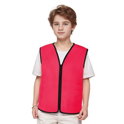 TopTie Child Advertising Vests with Zipper Volunteer Vests No Pockets for Kids-rose red-M