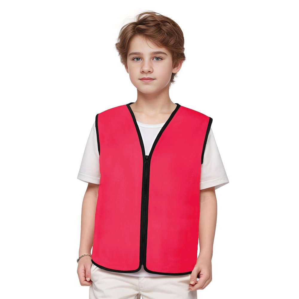 TopTie Child Advertising Vests with Zipper Volunteer Vests No Pockets for Kids-rose red-M