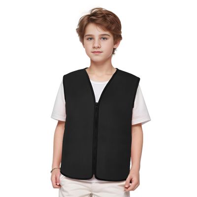 TopTie Child Advertising Vests with Zipper Volunteer Vests No Pockets for Kids-Black-M