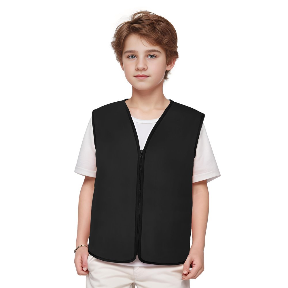 TopTie Child Advertising Vests with Zipper Volunteer Vests No Pockets for Kids-Black-M