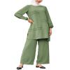 2 Piece Abaya Dress for Women Dubai Islamic Prayer Clothes Modest Two Piece Outfits for Muslim Women Long Sleeve Blouse Wide Leg Pants Suit Ramadan Eid Middle Eastern Plus Size Muslim Dress Green 2XL view 1