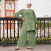 2 Piece Abaya Dress for Women Dubai Islamic Prayer Clothes Modest Two Piece Outfits for Muslim Women Long Sleeve Blouse Wide Leg Pants Suit Ramadan Eid Middle Eastern Plus Size Muslim Dress Green 2XL view 2