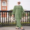 2 Piece Abaya Dress for Women Dubai Islamic Prayer Clothes Modest Two Piece Outfits for Muslim Women Long Sleeve Blouse Wide Leg Pants Suit Ramadan Eid Middle Eastern Plus Size Muslim Dress Green 2XL view 4