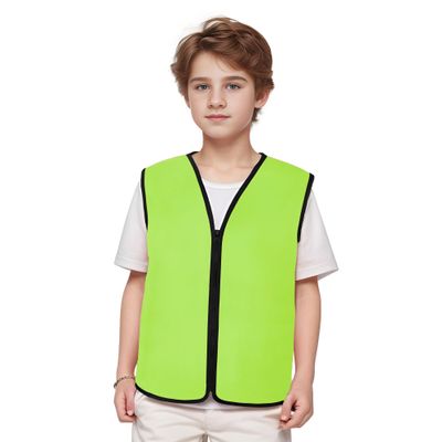 TopTie Child Advertising Vests with Zipper Volunteer Vests No Pockets for Kids-Fluorescent Green-L