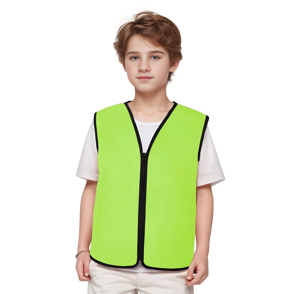 TopTie Child Advertising Vests with Zipper Volunteer Vests No Pockets for Kids-Fluorescent Green-L