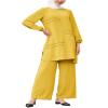 Muslim Casual 2 Piece Set for Women Modest Loose Top Wide Leg Pants Saudi Arabian Dubai Outfits for Women Muslim Prayer Abaya Dress Arab Islamic Two Piece Outfits for Women Prayer Clothes Yellow 2XL view 1