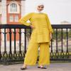 Muslim Casual 2 Piece Set for Women Modest Loose Top Wide Leg Pants Saudi Arabian Dubai Outfits for Women Muslim Prayer Abaya Dress Arab Islamic Two Piece Outfits for Women Prayer Clothes Yellow 2XL view 2