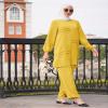 Muslim Casual 2 Piece Set for Women Modest Loose Top Wide Leg Pants Saudi Arabian Dubai Outfits for Women Muslim Prayer Abaya Dress Arab Islamic Two Piece Outfits for Women Prayer Clothes Yellow 2XL view 4