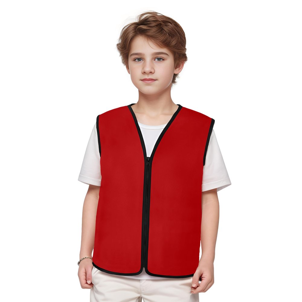 TopTie Child Advertising Vests with Zipper Volunteer Vests No Pockets for Kids-Wine-L