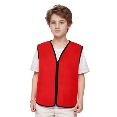 TopTie Child Advertising Vests with Zipper Volunteer Vests No Pockets for Kids-Red-S