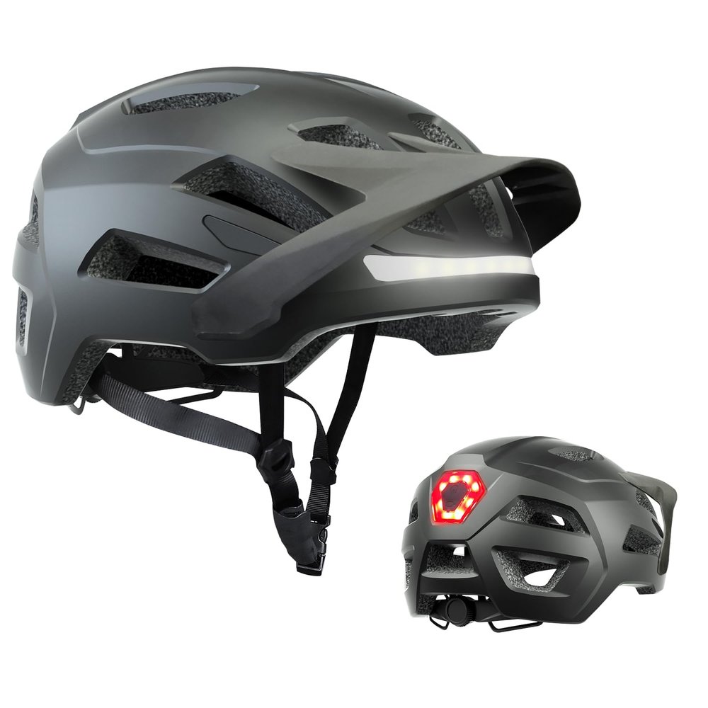 Bike Helmet, Helmets for Adults Men, Front and Back LED Lights Safe Certified MTB Road Bicycle Helmet with Adjustable Brim