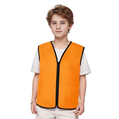 TopTie Child Advertising Vests with Zipper Volunteer Vests No Pockets for Kids-Orange-L