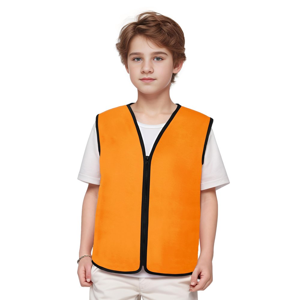 TopTie Child Advertising Vests with Zipper Volunteer Vests No Pockets for Kids-Orange-L