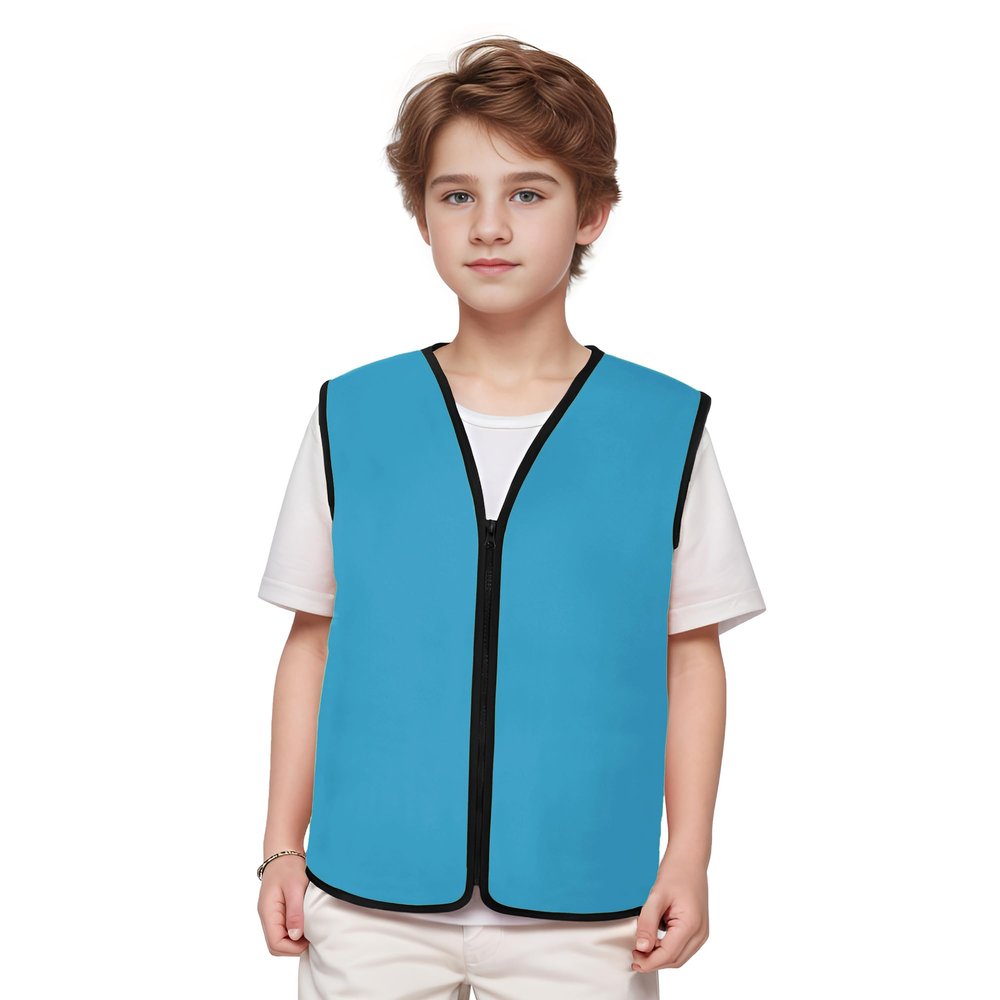 TopTie Child Advertising Vests with Zipper Volunteer Vests No Pockets for Kids-Blue-S