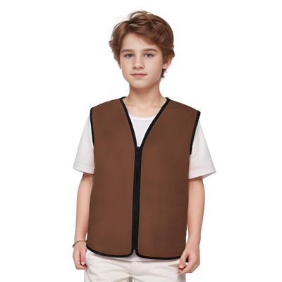 TopTie Child Advertising Vests with Zipper Volunteer Vests No Pockets for Kids-Brown-M