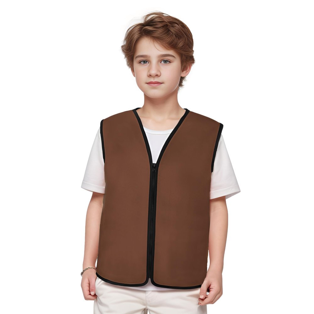 TopTie Child Advertising Vests with Zipper Volunteer Vests No Pockets for Kids-Brown-M