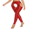 YiZYiF Women's Crotchless Leggings Shapewear Glossy Step on Foot Sports Tights Pants Pantyhose 2#Red A Medium view 2