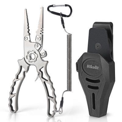 Hikolit Titanium Fishing Pliers Saltwater, Corrosion Resistant Fishing Pliers Hook Remover with Double Tungsten Cutters, Fishing Gear as Split Rings Pliers, Fishing Gifts for Men