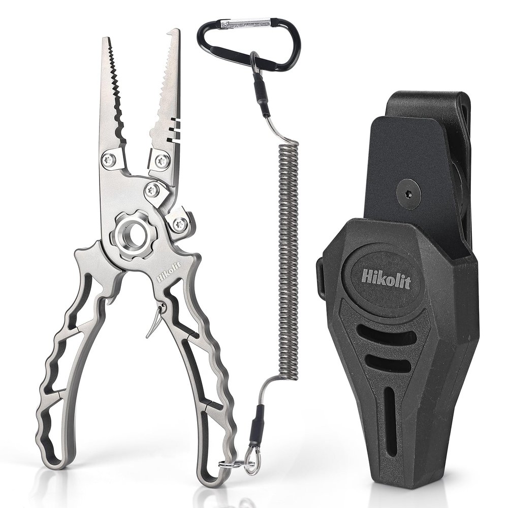 Hikolit Titanium Fishing Pliers Saltwater, Corrosion Resistant Fishing Pliers Hook Remover with Double Tungsten Cutters, Fishing Gear as Split Rings Pliers, Fishing Gifts for Men