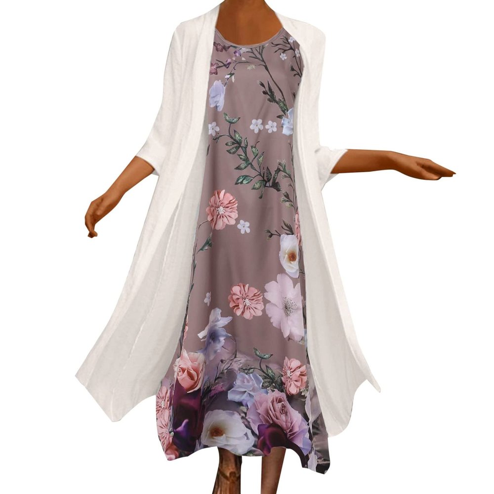 2 Pieces Mother of The Bride Dresses for Wedding with Jacket Knee Length Lace Applique Wedding Guest (X5-Khaki, XXXXXL)