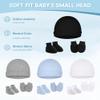 ZURLEFY 4 Pack Cotton Newborn Mittens with Hats Set for Boys, Baby Socks No Scratch Mittens and Beanie Cap for Toddler Infant Newborn Hospital Hat (56-01-4P) view 2