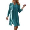 FRETRG 2 Pieces Mother of The Bride Dresses for Wedding with Jacket Knee Length Lace Applique Wedding Guest (X6-Black, L), Large view 1