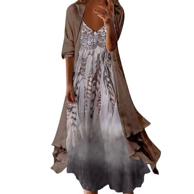 2 Pieces Mother of The Bride Dresses for Wedding with Jacket Knee Length Lace Applique Wedding Guest (Y1-Brown, S)