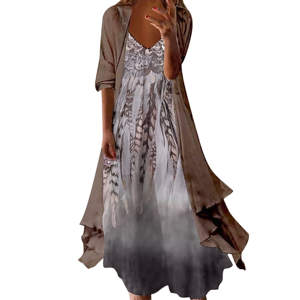 2 Pieces Mother of The Bride Dresses for Wedding with Jacket Knee Length Lace Applique Wedding Guest (Y1-Brown, S)