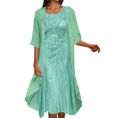 2 Pieces Mother of The Bride Dresses for Wedding with Jacket Knee Length Lace Applique Wedding Guest (Y3-Green, L)
