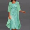 2 Pieces Mother of The Bride Dresses for Wedding with Jacket Knee Length Lace Applique Wedding Guest (Y3-Green, L) view 2