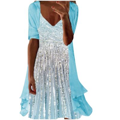 2 Pieces Mother of The Bride Dresses for Wedding with Jacket Knee Length Lace Applique Wedding Guest (Z6-Sky Blue, M)