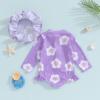 Toddler Infant Baby Girl Swimsuit Long Sleeve Rash Guard One-Piece Floral Zipper Bathing Suit Beach Wear(Purple-Floral hat,18-24 Months) view 3