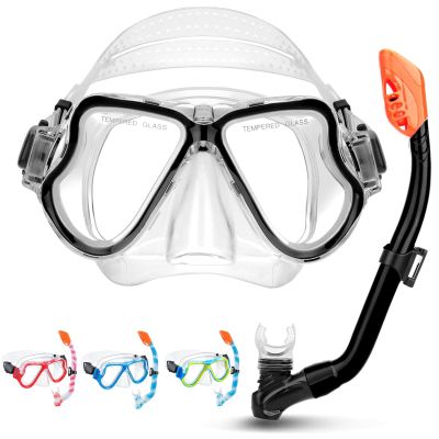 CTSAYTL Snorkeling Gear for Kids Ages 3-14, 4 in 1 Mask Fins Snorkel Set with Panoramic View Anti Fog Mask, Dry Top Snorkel, Trek Fins and Travel Bag, Kids Snorkel Set for Snorkeling Swimming