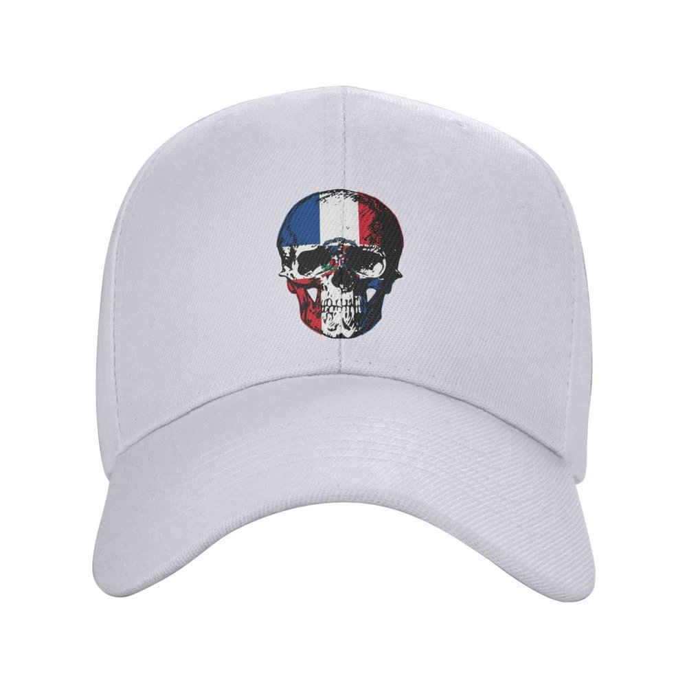 WETEYAFU Dominican Republic Flag and Skull Hat Unisex Baseball Cap Trucker Hat Adjustable White