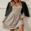 Punki Cable Knit Sweater Dress for Women Square Neck Long Sleeve Front Button A Line Cute Mini Dress (US, Alpha, Large, Regular, Regular, Gray) view 2
