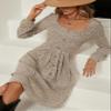 Punki Cable Knit Sweater Dress for Women Square Neck Long Sleeve Front Button A Line Cute Mini Dress (US, Alpha, Large, Regular, Regular, Gray) view 3