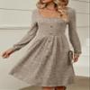 Punki Cable Knit Sweater Dress for Women Square Neck Long Sleeve Front Button A Line Cute Mini Dress (US, Alpha, Large, Regular, Regular, Gray) view 4