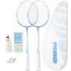 MBFISH Badminton Racket Set with 2 Carbon Fiber Rackets, 3 Shuttlecocks, 2 Replacement Racket Grip Tapes and 1 Badminton Bag - Perfect for Beginners & Outdoor Games 4U Whale 2P view 1