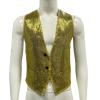 KKmeter Men's Sparkling Sequin Vest V-Neck Slim Fit Waistcoat for Dancing Christmas Party Wedding Prom Events (US, Alpha, Large, Regular, Regular, Gold) view 2